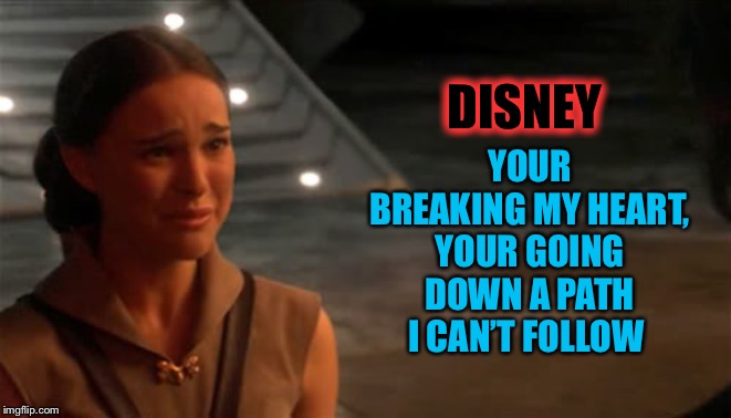 Padme You're breaking my heart | DISNEY YOUR BREAKING MY HEART, YOUR GOING DOWN A PATH I CAN’T FOLLOW | image tagged in padme you're breaking my heart | made w/ Imgflip meme maker