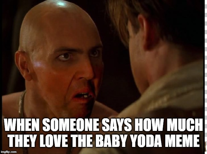 WHEN SOMEONE SAYS HOW MUCH THEY LOVE THE BABY YODA MEME | image tagged in mummy,arnold,vosloo | made w/ Imgflip meme maker