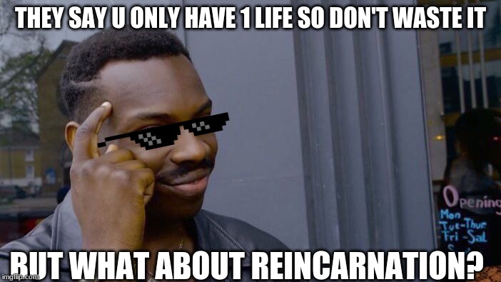 Roll Safe Think About It Meme | THEY SAY U ONLY HAVE 1 LIFE SO DON'T WASTE IT; BUT WHAT ABOUT REINCARNATION? | image tagged in memes,roll safe think about it | made w/ Imgflip meme maker