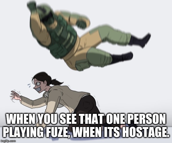 Rainbow Six - Fuze The Hostage | WHEN YOU SEE THAT ONE PERSON PLAYING FUZE, WHEN ITS HOSTAGE. | image tagged in rainbow six - fuze the hostage | made w/ Imgflip meme maker