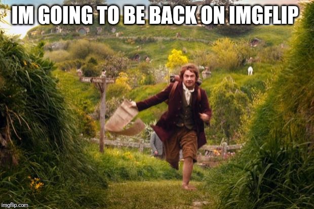 bilbo leaves the shire | IM GOING TO BE BACK ON IMGFLIP | image tagged in bilbo leaves the shire | made w/ Imgflip meme maker