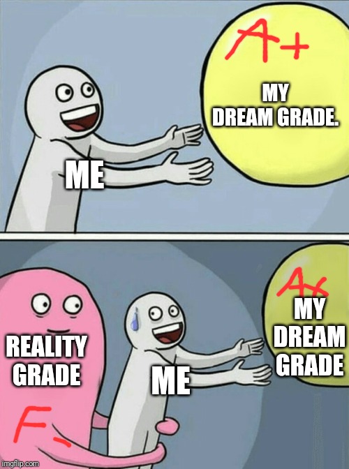 Running Away Balloon Meme | MY DREAM GRADE. ME; MY DREAM GRADE; REALITY GRADE; ME | image tagged in memes,running away balloon | made w/ Imgflip meme maker