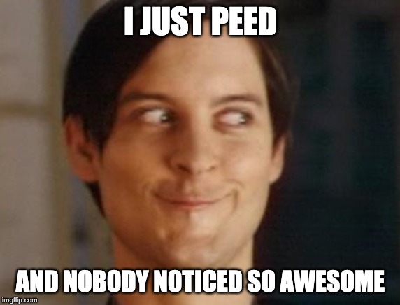 Spiderman Peter Parker Meme | I JUST PEED; AND NOBODY NOTICED SO AWESOME | image tagged in memes,spiderman peter parker | made w/ Imgflip meme maker