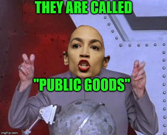 AOC Doesn't Want To Hear "FREE Stuff" Anymore | THEY ARE CALLED; "PUBLIC GOODS" | image tagged in alexandria ocasio-cortez,memes,dr evil laser,free stuff,aint nobody got time for that,two buttons | made w/ Imgflip meme maker