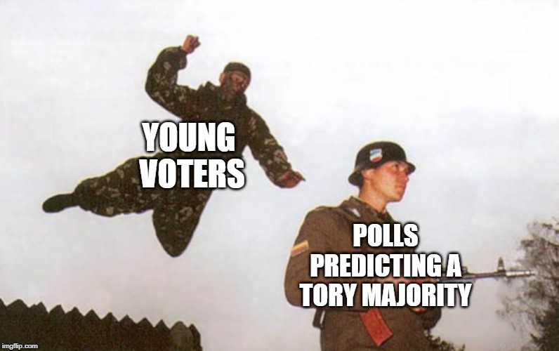 YOUNG 
VOTERS; POLLS PREDICTING A TORY MAJORITY | image tagged in labour,politics,jc4pmnow gtto jc4pm2019,tories | made w/ Imgflip meme maker