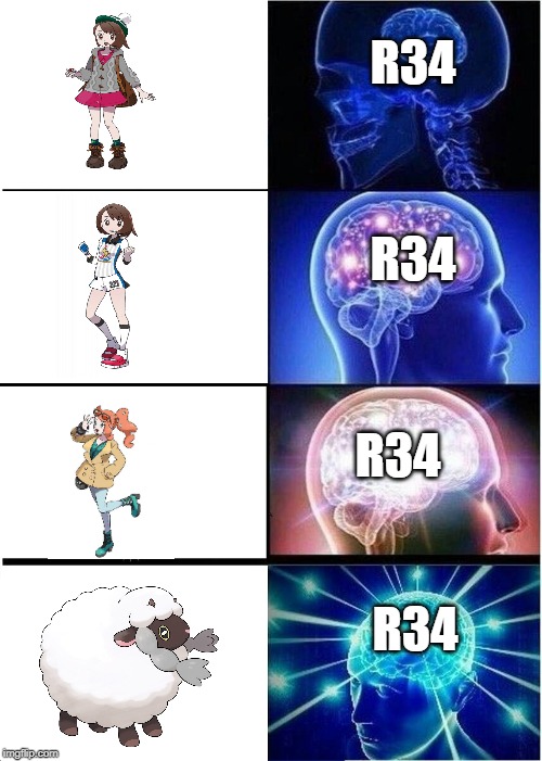 Expanding Brain | R34; R34; R34; R34 | image tagged in memes,expanding brain | made w/ Imgflip meme maker