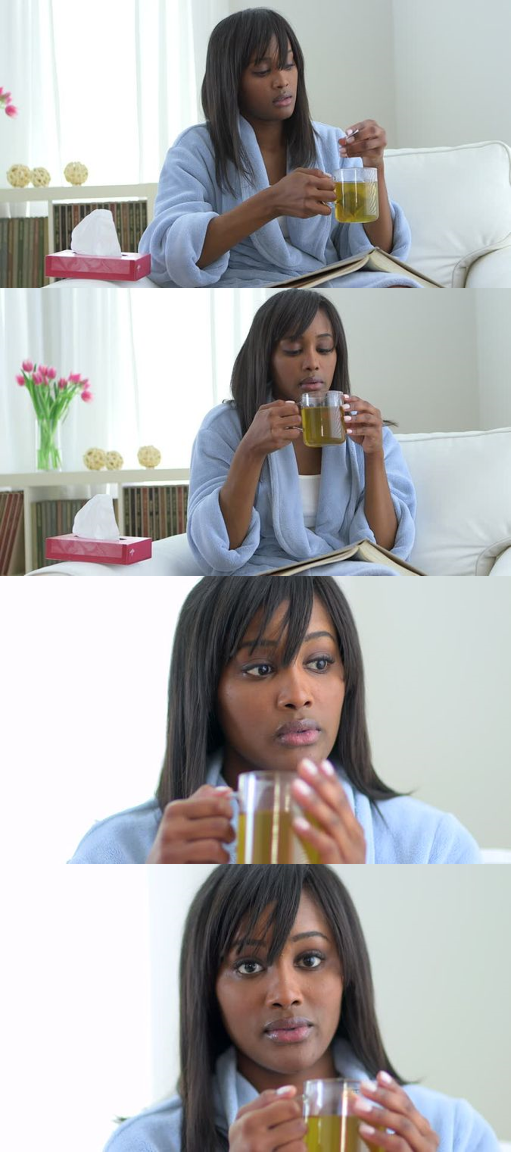 Black Woman Drinking Tea (4 Panels) Blank Meme Template