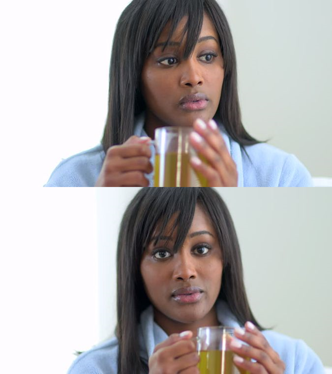 Black Woman Drinking Tea (2 Panels) Blank Meme Template