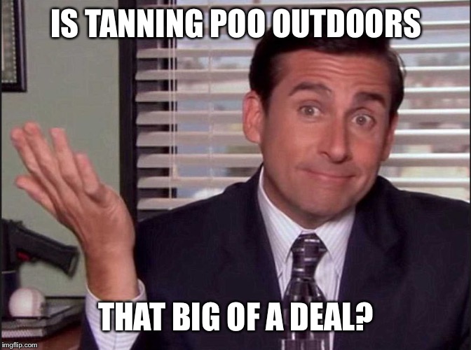 Michael Scott | IS TANNING POO OUTDOORS THAT BIG OF A DEAL? | image tagged in michael scott | made w/ Imgflip meme maker