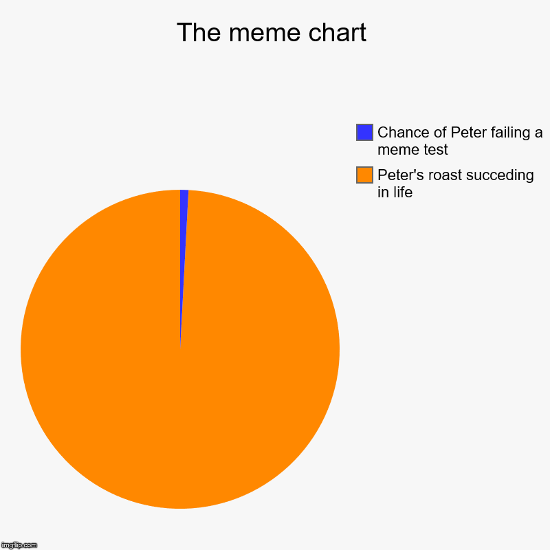 The meme chart | Peter's roast succeding in life, Chance of Peter failing a meme test | image tagged in charts,pie charts | made w/ Imgflip chart maker