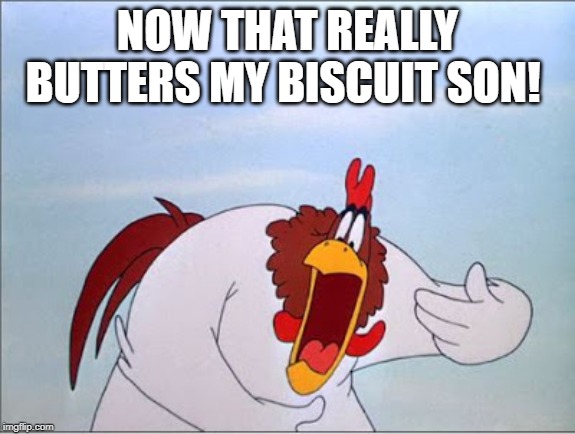 foghorn | NOW THAT REALLY BUTTERS MY BISCUIT SON! | image tagged in foghorn | made w/ Imgflip meme maker