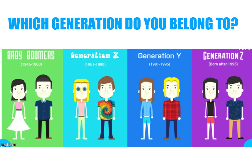 WHICH GENERATION DO YOU BELONG TO? | image tagged in generations,millennials,baby boomers,gen z | made w/ Imgflip meme maker