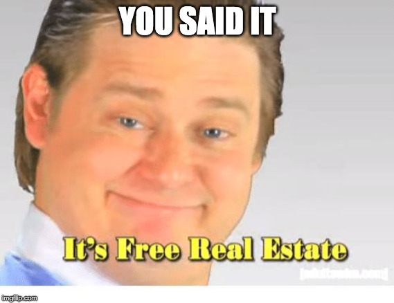 It's Free Real Estate | YOU SAID IT | image tagged in it's free real estate | made w/ Imgflip meme maker