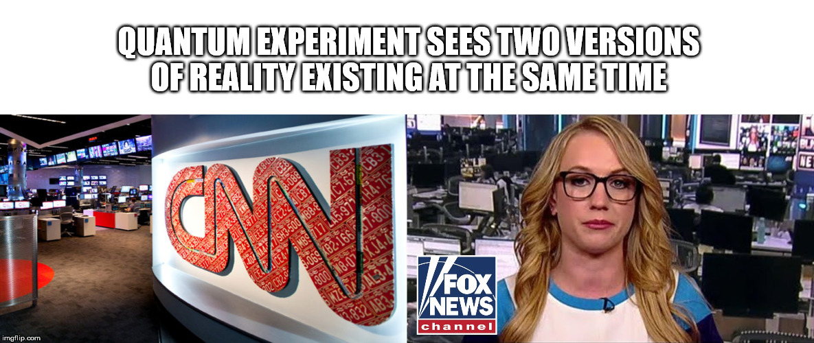 and neither one reflect actual reality | QUANTUM EXPERIMENT SEES TWO VERSIONS OF REALITY EXISTING AT THE SAME TIME | image tagged in republicans,democrats | made w/ Imgflip meme maker