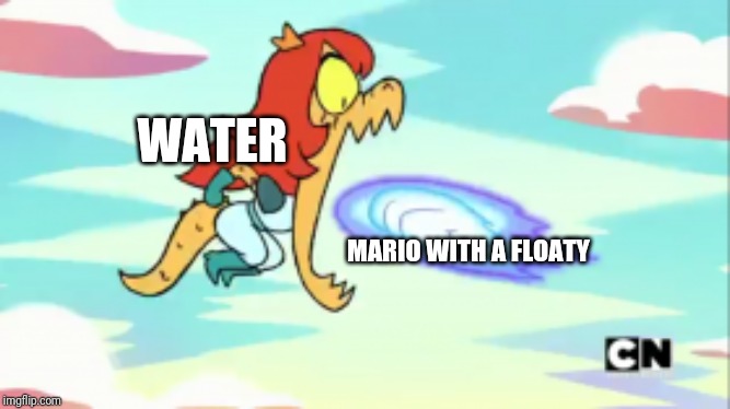 Cosma eating a fist | WATER MARIO WITH A FLOATY | image tagged in cosma eating a fist | made w/ Imgflip meme maker