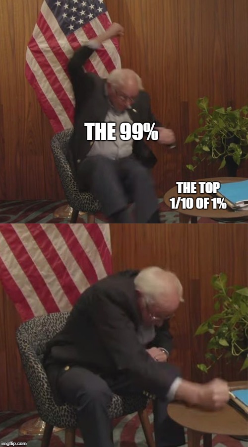 THE 99%; THE TOP 1/10 OF 1% | image tagged in bernie sanders | made w/ Imgflip meme maker