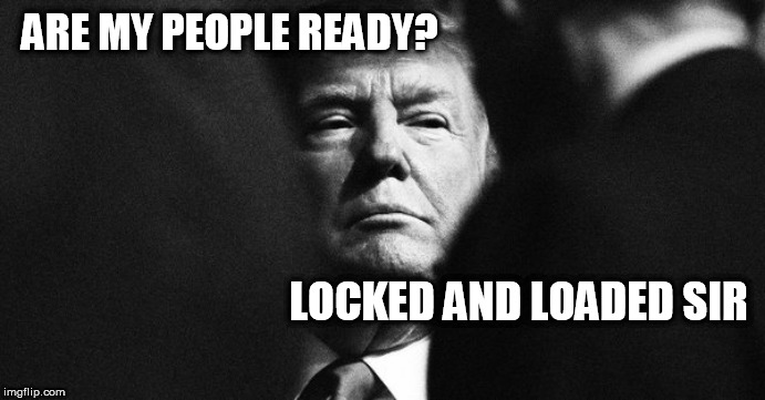 Trump | ARE MY PEOPLE READY? LOCKED AND LOADED SIR | image tagged in trump | made w/ Imgflip meme maker