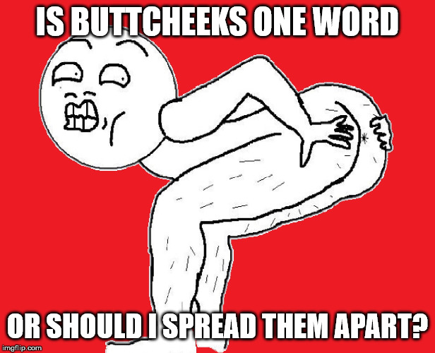 ButtCheeks | IS BUTTCHEEKS ONE WORD; OR SHOULD I SPREAD THEM APART? | image tagged in butt,cheeks,spread,apart | made w/ Imgflip meme maker