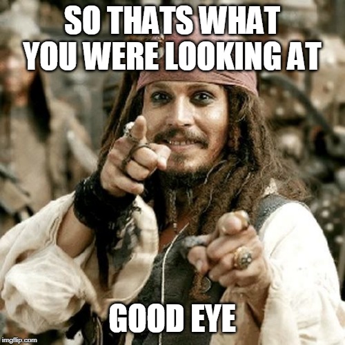 POINT JACK | SO THATS WHAT YOU WERE LOOKING AT GOOD EYE | image tagged in point jack | made w/ Imgflip meme maker