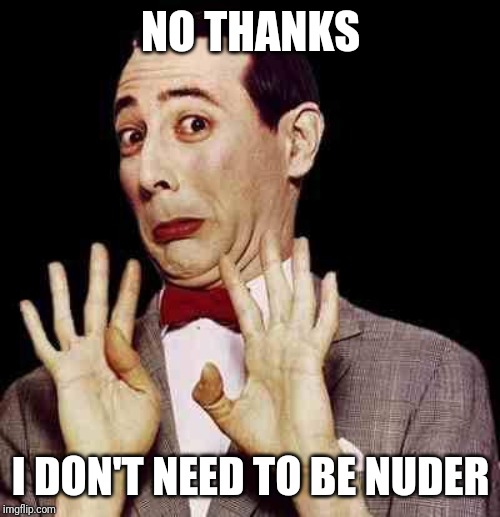 Peewee | NO THANKS I DON'T NEED TO BE NUDER | image tagged in peewee | made w/ Imgflip meme maker