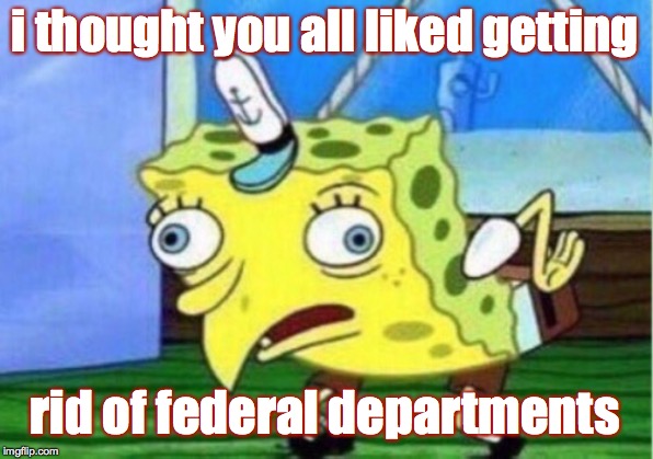 Mocking Spongebob Meme | i thought you all liked getting rid of federal departments | image tagged in memes,mocking spongebob | made w/ Imgflip meme maker