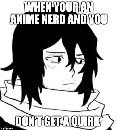 Aizawa Pout | WHEN YOUR AN ANIME NERD AND YOU; DON’T GET A QUIRK | image tagged in aizawa pout | made w/ Imgflip meme maker