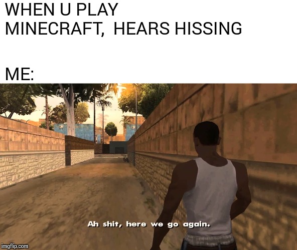ah shit here we go again | WHEN U PLAY MINECRAFT,  HEARS HISSING; ME: | image tagged in ah shit here we go again | made w/ Imgflip meme maker