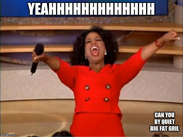 Oprah You Get A | YEAHHHHHHHHHHHHH; CAN YOU BY QUIET BIG FAT GRIL | image tagged in memes,oprah you get a | made w/ Imgflip meme maker