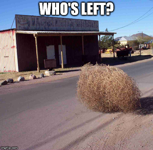 tumbleweed | WHO'S LEFT? | image tagged in tumbleweed | made w/ Imgflip meme maker
