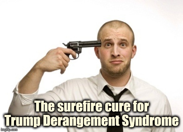 Gun to head | The surefire cure for
Trump Derangement Syndrome | image tagged in gun to head | made w/ Imgflip meme maker