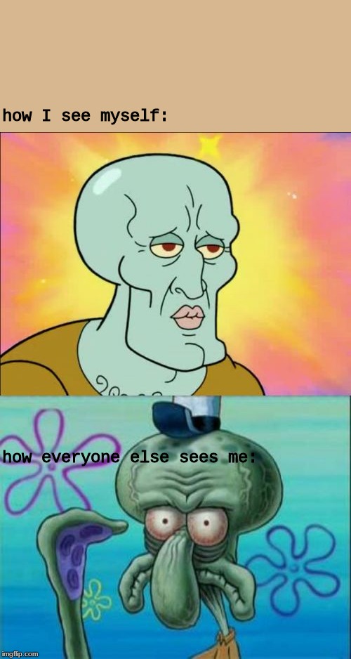 Squidward | how I see myself:; how everyone else sees me: | image tagged in memes,squidward | made w/ Imgflip meme maker