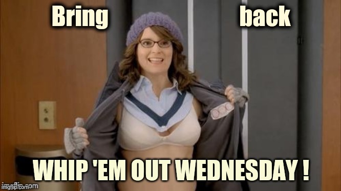 Tina flashing | Bring                             back WHIP 'EM OUT WEDNESDAY ! | image tagged in tina flashing | made w/ Imgflip meme maker