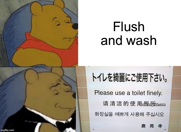 You know what to do | Flush and wash | image tagged in tuxedo winnie the pooh | made w/ Imgflip meme maker