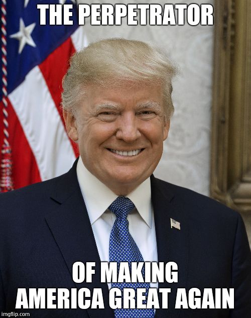 Smug Trump | THE PERPETRATOR OF MAKING AMERICA GREAT AGAIN | image tagged in smug trump | made w/ Imgflip meme maker