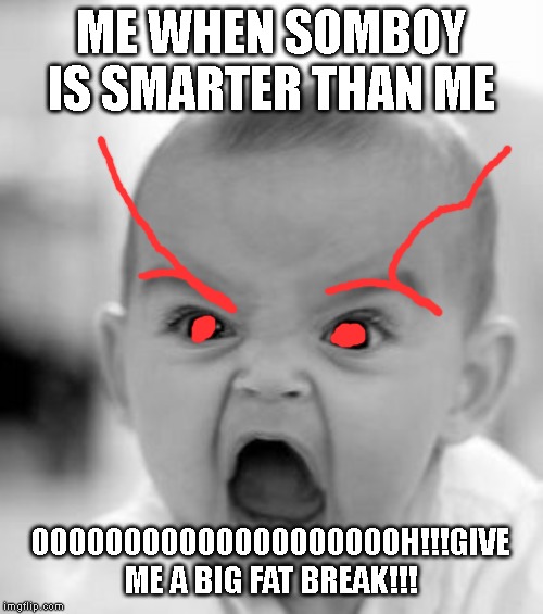 Angry Baby Meme | ME WHEN SOMBOY IS SMARTER THAN ME OOOOOOOOOOOOOOOOOOOOH!!!GIVE ME A BIG FAT BREAK!!! | image tagged in memes,angry baby | made w/ Imgflip meme maker