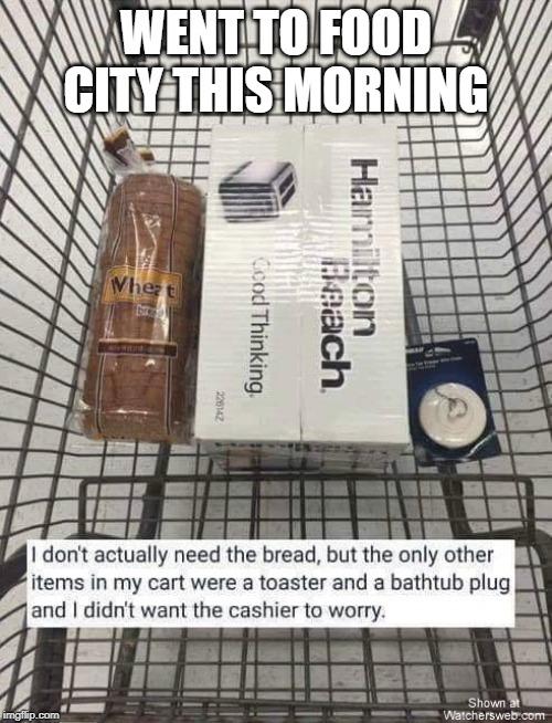 Food City | WENT TO FOOD CITY THIS MORNING | image tagged in toaster,bread | made w/ Imgflip meme maker