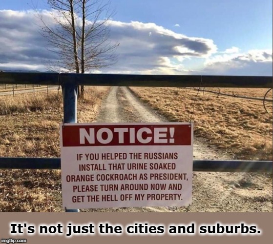 The Voice of the West | It's not just the cities and suburbs. | image tagged in trump warning sign rural,trump,putin,cockroach | made w/ Imgflip meme maker