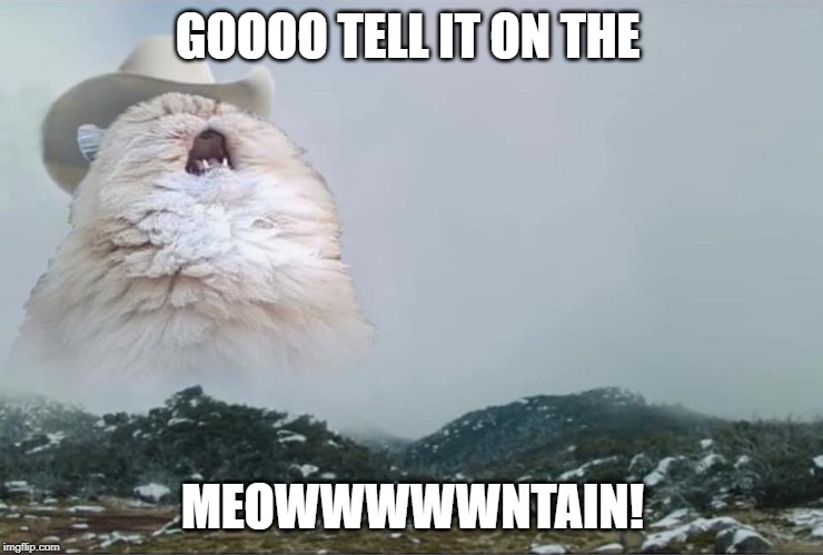 Go Tell It On the Meowntain! | GOOOO TELL IT ON THE; MEOWWWWWNTAIN! | image tagged in screaming cowboy cat,memes,christmas,christmas memes,funny cats | made w/ Imgflip meme maker