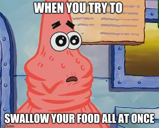 WHEN YOU TRY TO; SWALLOW YOUR FOOD ALL AT ONCE | image tagged in funny memes | made w/ Imgflip meme maker