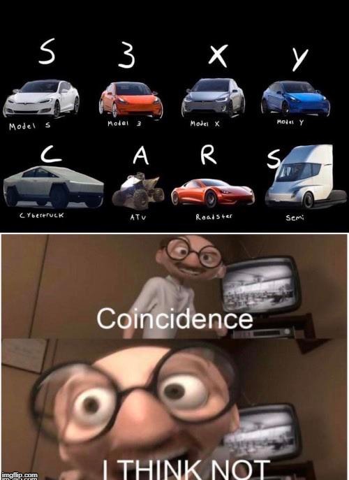 Coincidence? | image tagged in coincidence i think not,sexy cars,tesla | made w/ Imgflip meme maker