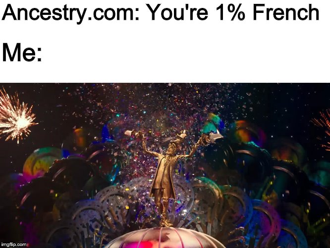Hon hon hon | Ancestry.com: You're 1% French; Me: | image tagged in be our guest,ancestry,disney,beauty and the beast | made w/ Imgflip meme maker