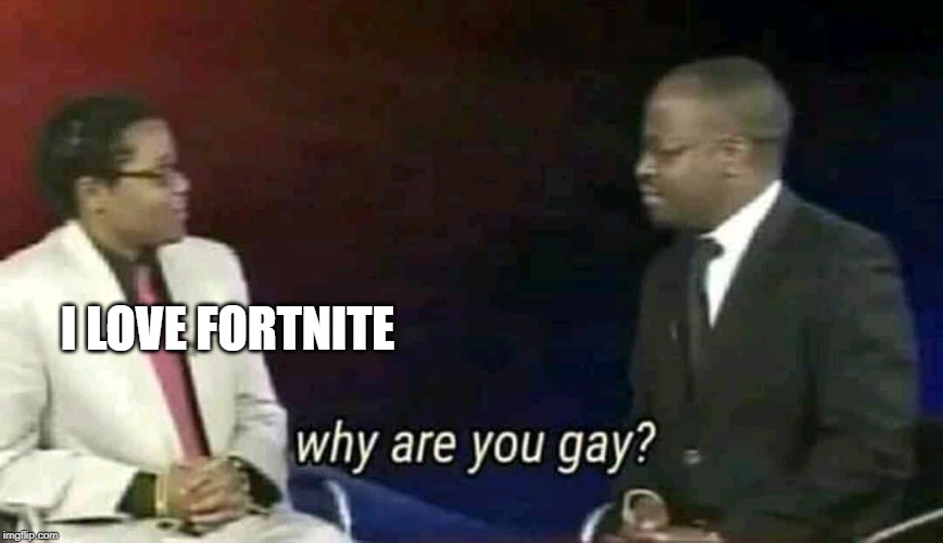Why are you gay? | I LOVE FORTNITE | image tagged in why are you gay | made w/ Imgflip meme maker