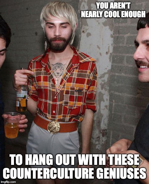 Hipster Party | YOU AREN'T NEARLY COOL ENOUGH; TO HANG OUT WITH THESE COUNTERCULTURE GENIUSES | image tagged in hipster,party,memes | made w/ Imgflip meme maker