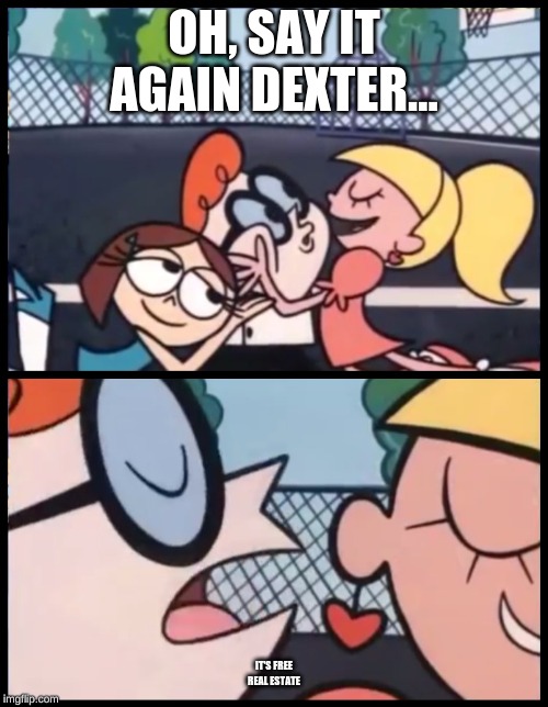 Say it Again, Dexter Meme | OH, SAY IT AGAIN DEXTER... IT'S FREE REAL ESTATE | image tagged in memes,say it again dexter | made w/ Imgflip meme maker