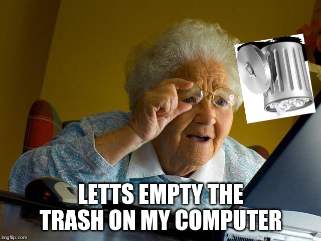 Grandma Finds The Internet | LETTS EMPTY THE TRASH ON MY COMPUTER | image tagged in memes,grandma finds the internet | made w/ Imgflip meme maker