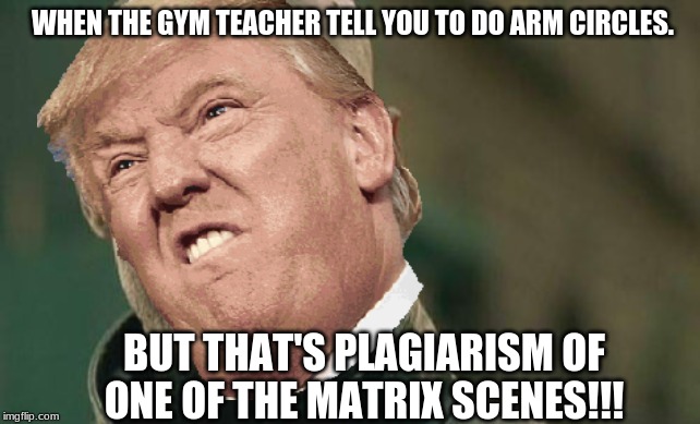 WHEN THE GYM TEACHER TELL YOU TO DO ARM CIRCLES. BUT THAT'S PLAGIARISM OF ONE OF THE MATRIX SCENES!!! | image tagged in the matrix | made w/ Imgflip meme maker