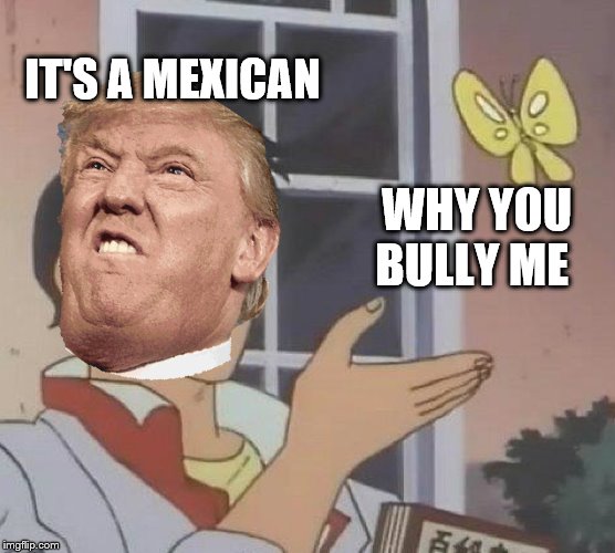 Is This A Pigeon Meme | IT'S A MEXICAN; WHY YOU BULLY ME | image tagged in memes,is this a pigeon | made w/ Imgflip meme maker