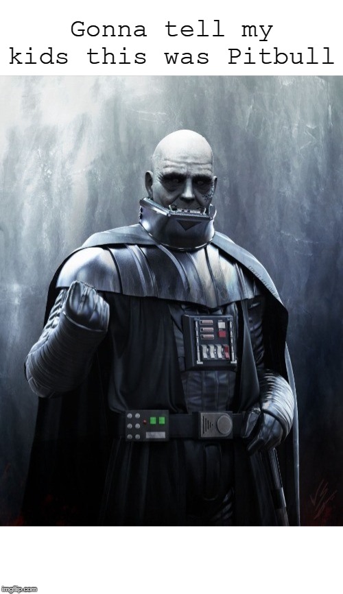 Gonna tell my kids this was Pitbull | image tagged in darth vader no helmet tell my kids pitbull | made w/ Imgflip meme maker