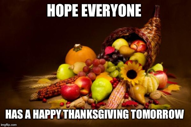 Thanksgiving | HOPE EVERYONE; HAS A HAPPY THANKSGIVING TOMORROW | image tagged in thanksgiving | made w/ Imgflip meme maker