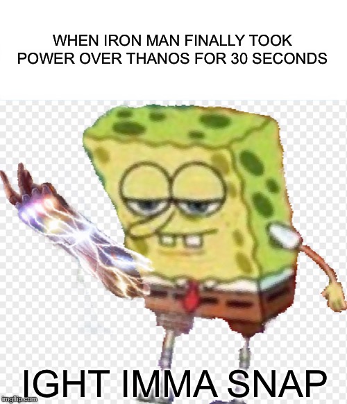 WHEN IRON MAN FINALLY TOOK POWER OVER THANOS FOR 30 SECONDS; IGHT IMMA SNAP | image tagged in avengers endgame | made w/ Imgflip meme maker